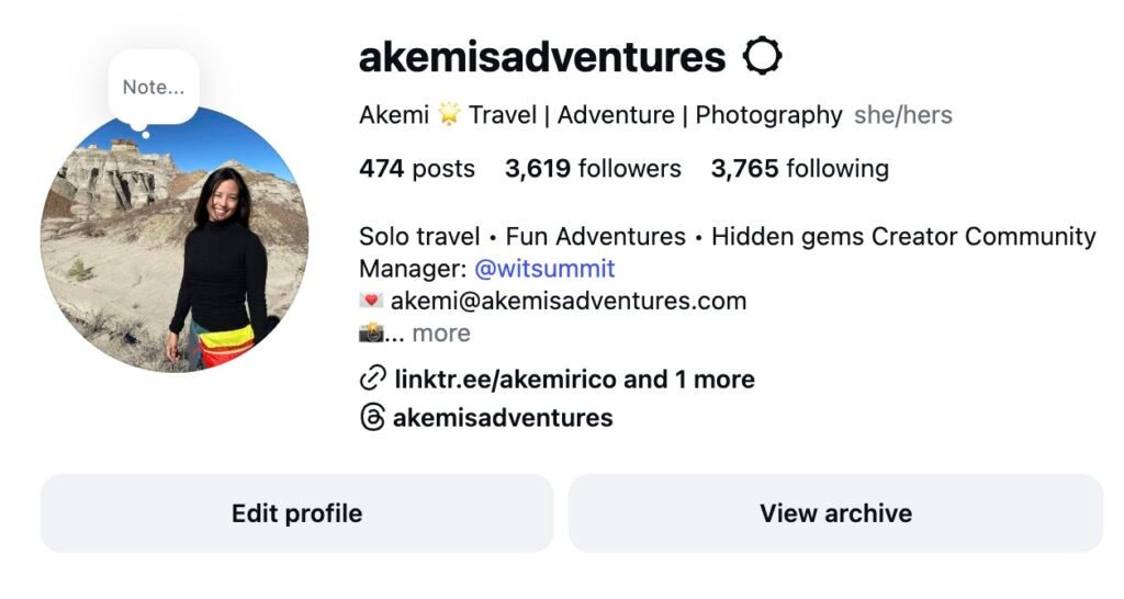 Screenshot of instagram profile